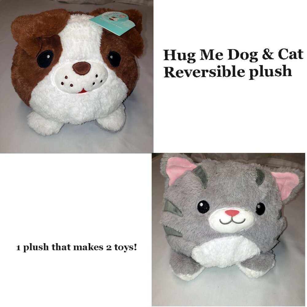 Hug Me Doug the Dog & Carrie the Cat Reversible 12” plush NEW NWT